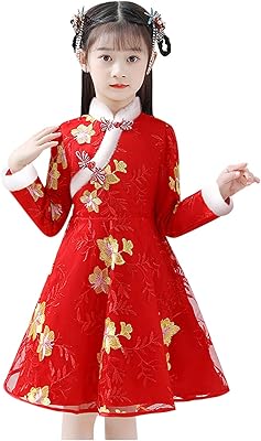 Toddler Kids Baby Girls Children Fairy Hanfu Dresses for Chinese Calendar New Year Fleece Lined Fancy Dresses for