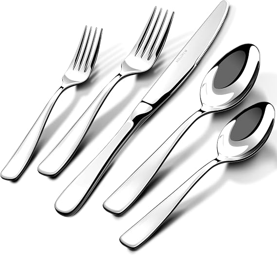 18/10 Silverware Set for 12, 60 Piece Stainless Steel Flatware Cutlery Set | Mirror Polished knives Forks and Spoons Utensils Heavy Silverware Sets,Dishwasher Safe for Dinner Home Kitchen,Wedding Party