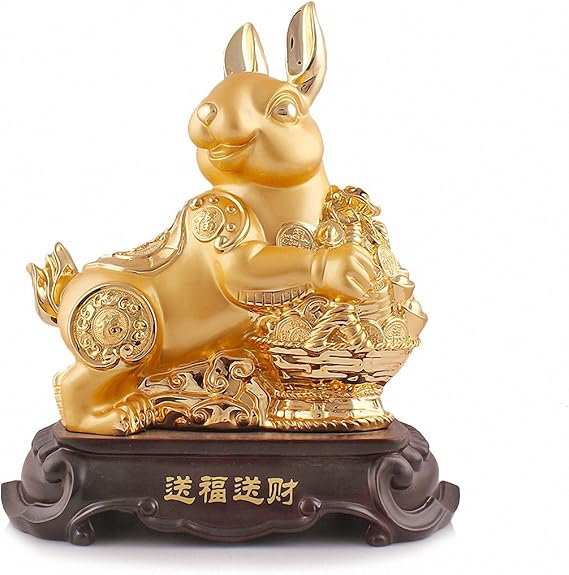 Large Size Chinese Zodiac Rabbit Golden Resin Collectible Figurines Table Decor Statue