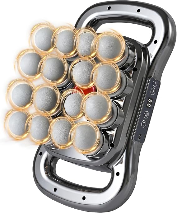 Back Massager for Relief Deep Tissue with Heat, 16 Heads Hands-Free Electric Back Massager, with 9 Modes & 9 Levels Deep Tissue Massage Gun for