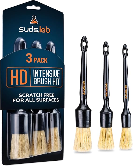 Suds Lab HD Intensive Brush Kit, Scratch Free, Premium Boar's Hair, 3-Pack