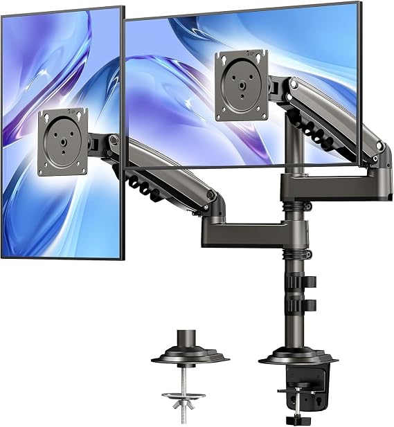 HUANUO 17-32 Inch Dual Monitor Stand, Stacked Monitor Mount, Monitor Arms for 2 Monitors, Ergonomic Adjustable Tilt/Swivel/Rotate, Weight Max 19.8 lbs, VESA 75/100mm