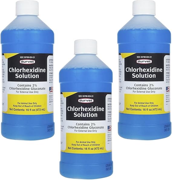 Durvet 3 Bottles of Chlorhexidine Solution, 16 Ounces Each, for Cleaning Superficial Wounds on Dogs and Horses
