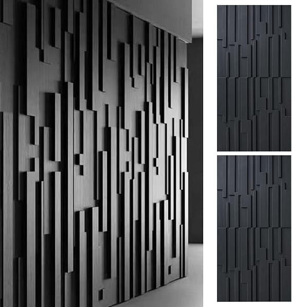 3d Wall Cladding Panels for Living Room Hall and Stairs, Waterproof Cuttable PU Wall Panels, 60×120cm Wood Grain Texture Panel Wall for Home Décor(Black)