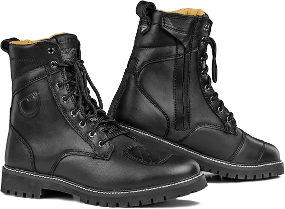 SHIMA THOMSON Lady, Motorcycle Boots for Woman - Reinforced Leather Womens Biker Boots with Side Zipper, Ankle Support, Anti-Slip Sole, Gear Shift Handle (Black, 5,5)