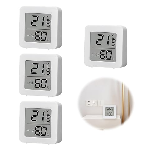 4Pcs Room Thermometer, Mini Digital Temperature LCD Digital Hygrometer Indoor Room Temperature Monitor Humidity Meter Gauge Monitor Display Celsius for House Greenhouse Baby Office Home