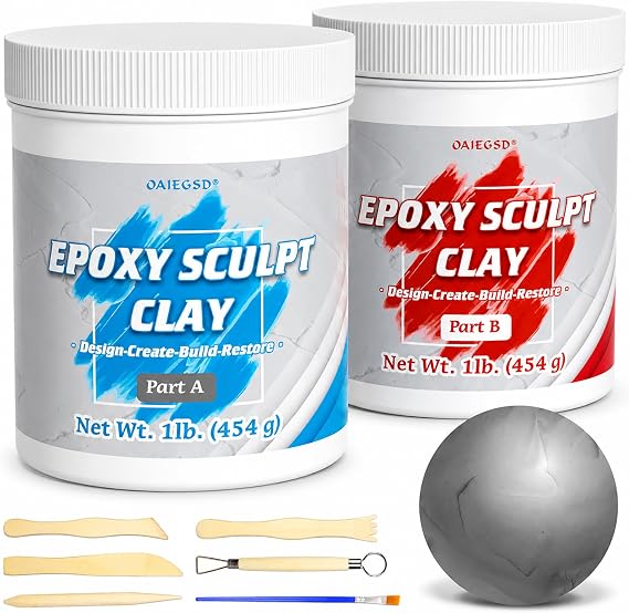2 lb Natural Epoxy Putty Sculpt Clay, 2 Part Self Hardening Modeling Clay | Self-Hardening Epoxy Modeling Clay for Sculpting, Building and Repairing Wood, Ceramic, Tile, Metal & Plastic Surfaces.
