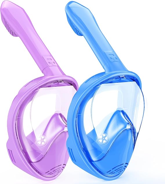 Kids Snorkel Mask Full Face, Snorkeling Gear for Kids with Camera Mount, 180 Degree Panoramic View Snorkeling Set Anti-Fog Anti-Leak