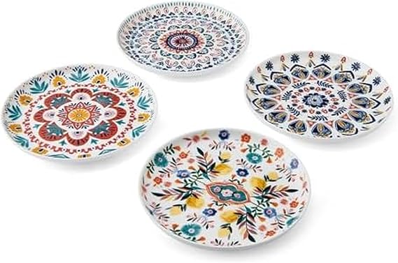 Mikasa Painted Medallion Set of 4 Bone China Appetizer Plates, 6 Inch