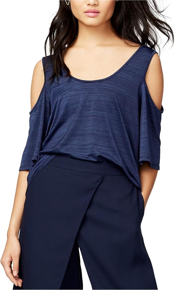 Rachel Roy Womens Top Cold Shoulder Stretch Pullover Blouse, Blue, Small