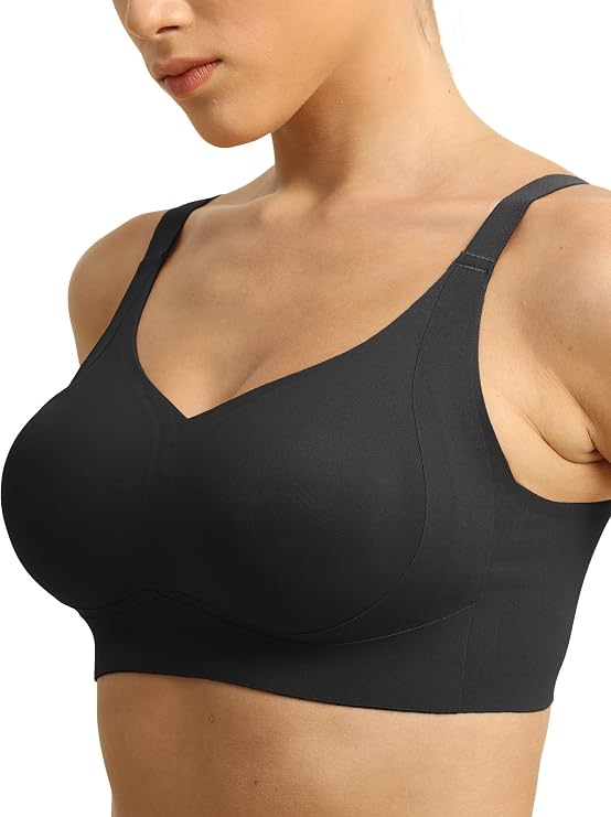 COMFELIE Wireless Bralettes Unlined Seamless Bra No Underwire Bras with Support Black L