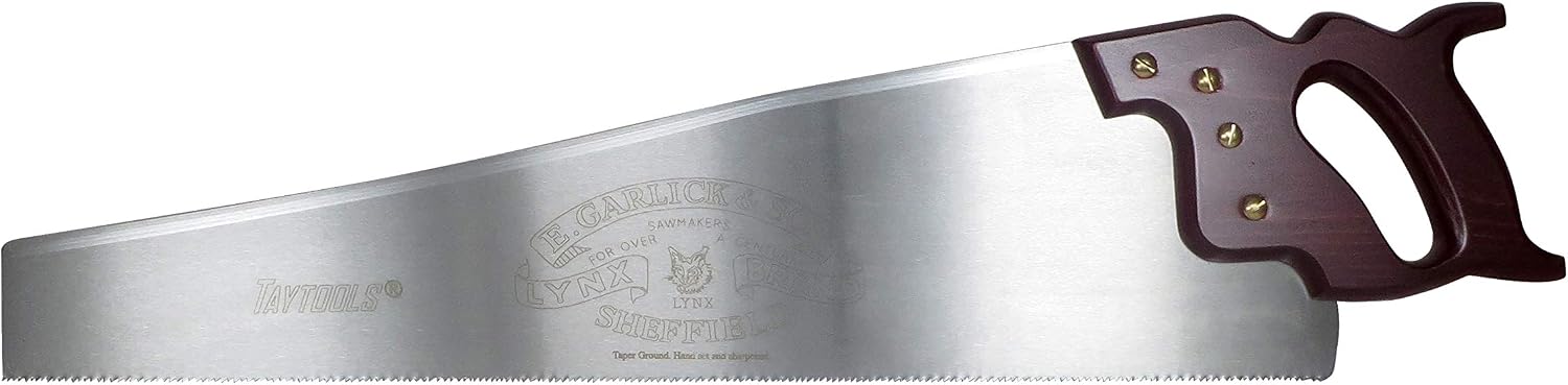 Lynx Garlick Taytools Thomas Flinn British 26” Crosscut Saw with Taper Ground Blade, Stained Beech Handle 10 TPI Filed for Cross Cutting