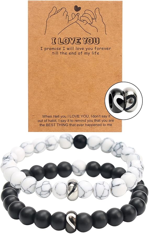 Couples Bracelets 2 Pcs Matching Couple Bracelets for Men Women Permanent Bracelet Touch Bracelets for Couples His and Her Bracelets Heart Matching Bracelets Relationship Gifts for Boyfriend and