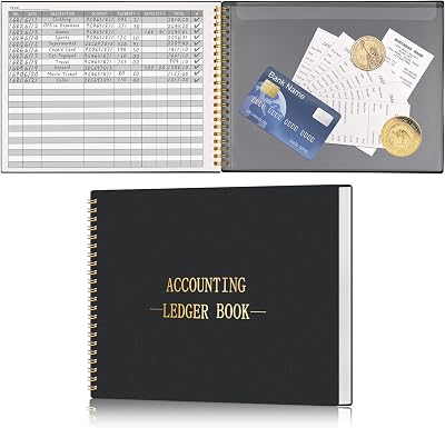 HAUTOCO Accounting Ledger Book for Small Business Bookkeeping Home Budget Tracking with 2 Storage Pouch, Accounting Log Journal Personal Money Ledger Expense Tracking Notebook 10.1 x 7.8, Black