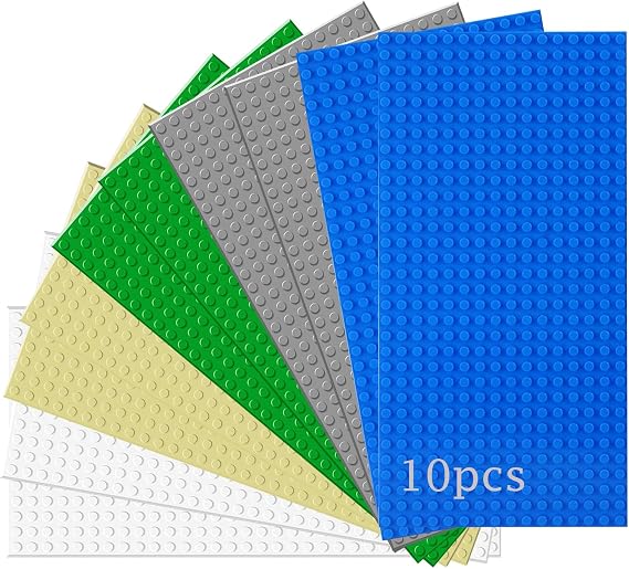 10 Plate Set Building Plates Compatible with Most Brands Classic Building Blocks Base Plates 25.5 x 12.5 cm with 16 x 32 Nubs Multicoloured (Sand Grey Green Blue Cream 25.5 x 12.5 cm)