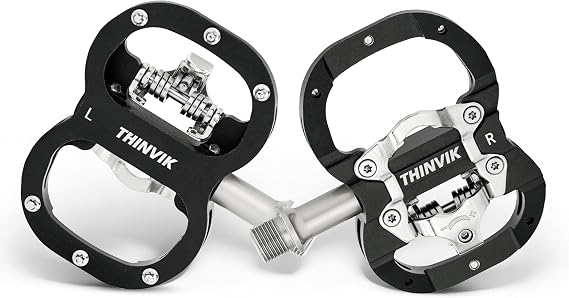 THINVIK Clipless Pedals for SPD, Dual Sided Combo Bike Pedals for Shimano SPD System & Flat Platform, Sealed Bearings Bicycle Pedals with SPD Cleats Set