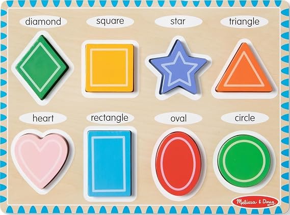 Melissa & Doug Shapes Wooden Chunky Puzzle (8 pcs) Color Matching Shape Sorter Toys for Toddlers Ages 2+ FSC Certified