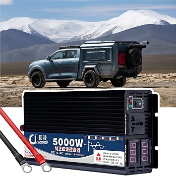 Power Inverter Pure Sine Wave 12V DC to 110V 120V Dual AC Outlets and USB Port for RV Car Solar System Emergency,5000W-12Vto220V