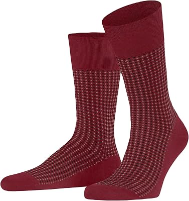 FALKE Mens Uptown Tie Socks, Lightweight, Breathable, Skin-Friendly, Cotton, Crew Length, Trendy Work Clothing, Red Scarlet 8228, 6.5-7.5, 1 Pair
