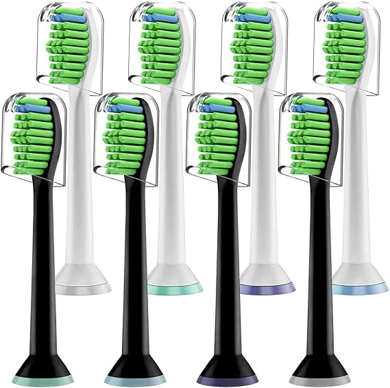 Toothbrush Heads Compatible with Philips Sonicare Electric Toothbrushes, 8pcs Replacement Brush Heads Fit for Any Philips Sonicare Snap-on Toothbrushes, 4pcs White and 4pcs Black