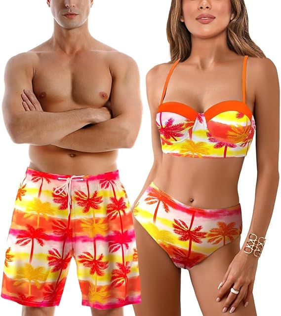 Matching Bathing Suits for Couples Bikini and Swimtrunks Couple