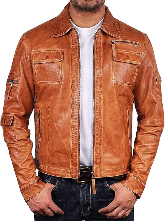 BRANDSLOCK Mens Genuine Biker Leather Jacket Bomber Coat Designer