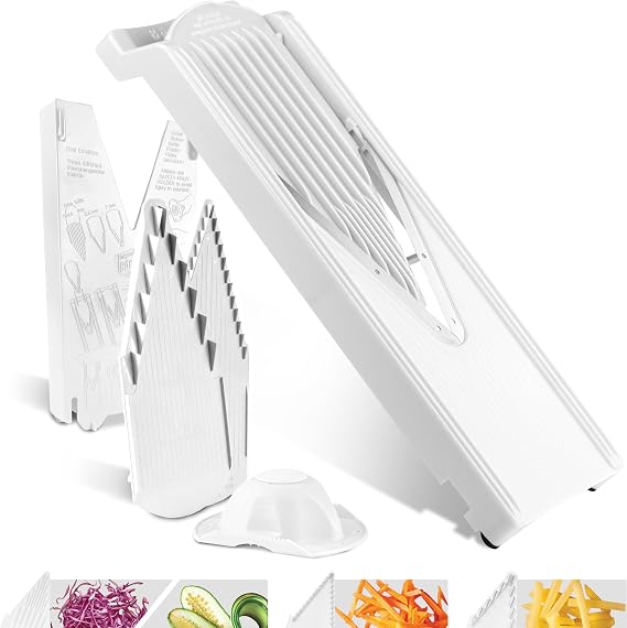 Borner Mandoline Slicer V3 (Starter Set) V-Slicer for 5 Cutting Styles with Fruit Holder Adjustable Vegetable Slicer for Vegetables & Fruits Stainless Steel V-Blade Color: White