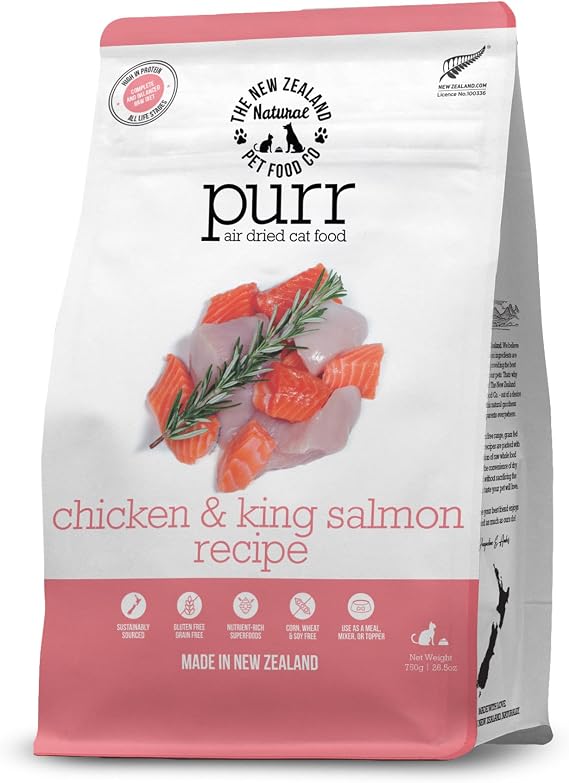 The New Zealand Natural Pet Food Co. Purr Air Dried Cat Food - Chicken & King Salmon Recipe, Dry Cat Food, High Protein Meals, Treats & Toppers,26.5 oz