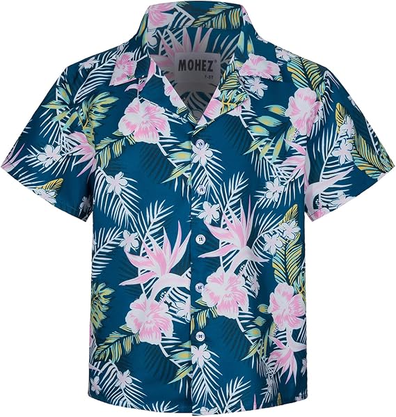 Little & Big Boys Hawaiian Shirts Short Sleeve Summer Beach Tropical Casual Aloha Luau Shirts Top for Kids