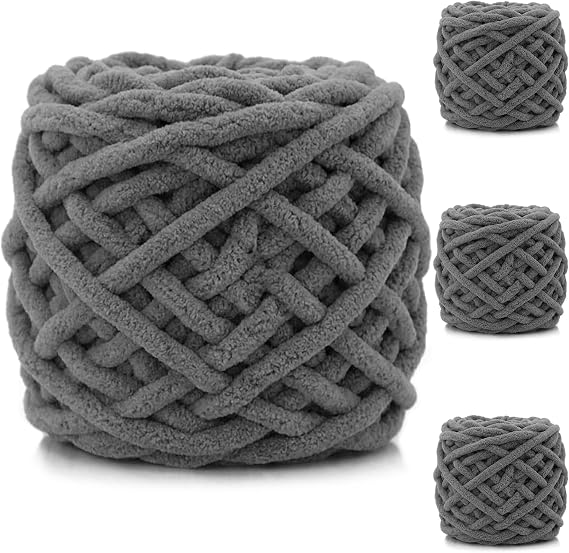 4 Pack Chunky Yarn for Hand Knitting,380g Multiple Colors Chenille Yarn for Knitting & Crochet,Soft Chunky Wool for Blankets,Cushion,Scarves,Pet Beds,Bags,Hats,Sweaters(Dark Gray)