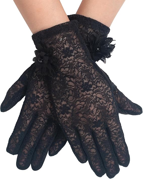 Lace Gloves - Women's Short Floral Gloves for Tea Party, Wedding, Opera, Prom, Halloween, Cosplay