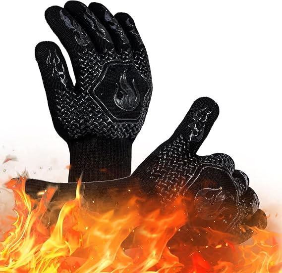 BBQ Grill Gloves Heat Resistant 1472F High Temp Resistance Fireproof Glove for Grilling Smoking Barbecue Washable Long Oven Extreme Hot Proof Mittens for Kitchen Baking (Black)