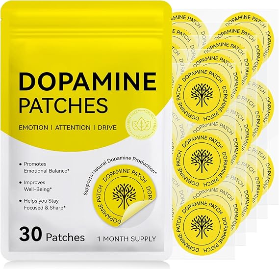 Dopamine Patches – Plant-Based Mood Support Transdermal Patches for Daily Mental Well-Being, Gentle and Vegan Formula to Help Boost Mood, Focus & Motivation Without Stimulants ﻿
