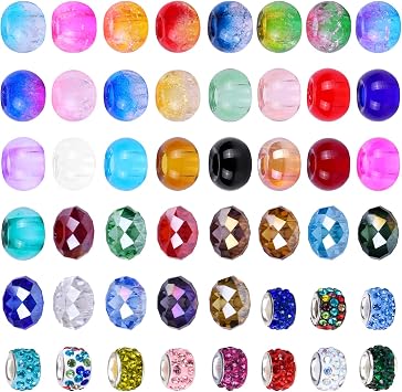 100 Assorted European Craft Glass Beads - Large Hole Mixed Color Crystal Spacer Beads for DIY Charms Jewelry Making Glass Faceted no core