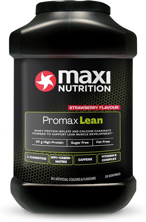 MaxiNutrition - Promax Lean, Strawberry - Whey Protein Isolate Blend + Vitamin B Complex – Sugar and Fat Free, 29g Protein, 127 kcal per Serving, 980g | 28 Servings. NO Artificial Colours OR Flavours