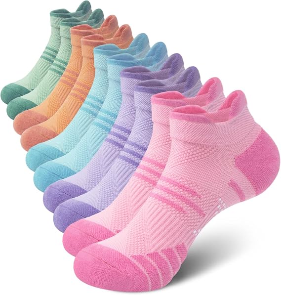 Justay 5 Pairs Ankle Socks for Women, Cotton Cushioned Running Socks Womens | Low Cut, Athletic, Arch Suppprt, Hiking, Gym, Casual, Breathable, Gifts