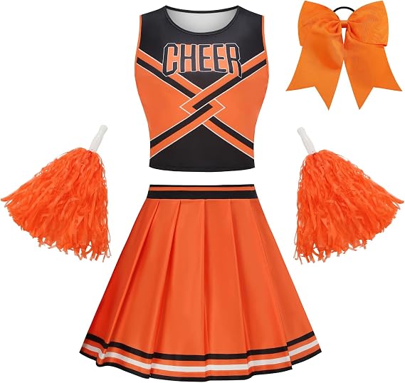 Women Cheerleader Uniform Costume Adult Crop Top Cheer Outfit Halloween Party Cosplay