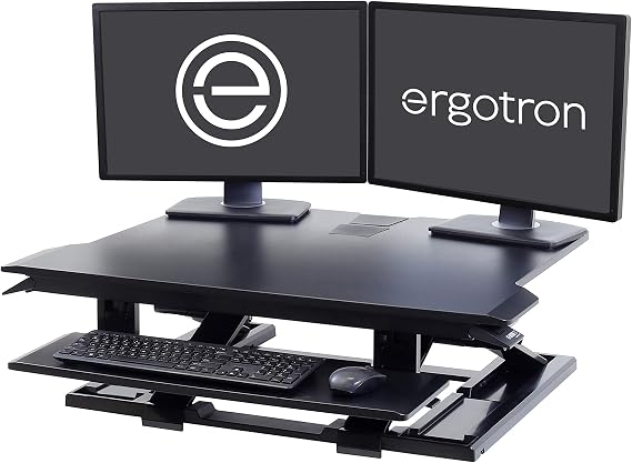 Ergotron WorkFit-TX Standing Desk Converter, Dual Monitor Sit Stand Ergonomic Desk Riser for Tabletops 32 Inch Width, Black