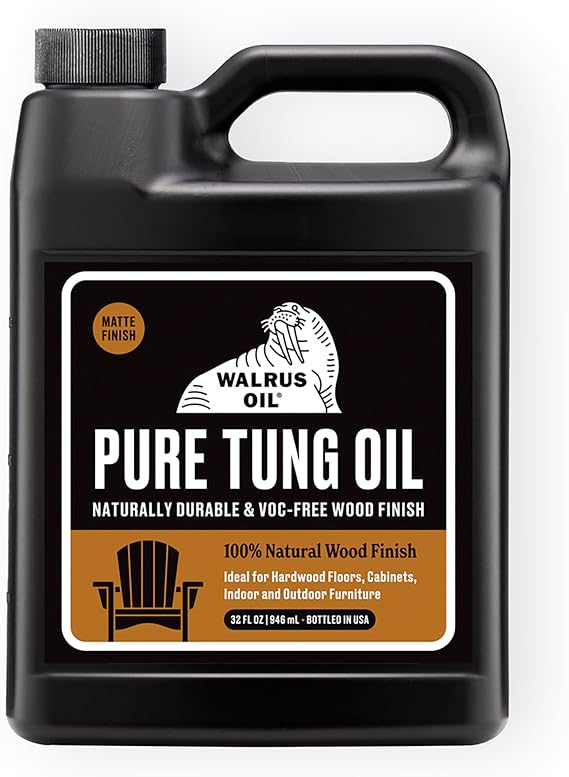 Walrus Oil - 100% Pure Tung Oil, Wood Finish for Any Woodworking Project, Natural, Vegan, Food-Safe. 32oz Jug