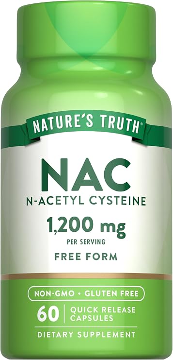 Nature's Truth NAC Supplement | N Acetyl Cysteine | Free Form Amino Acid | 1200 mg | 60 Capsules | Non-GMO and Gluten Free Supplement
