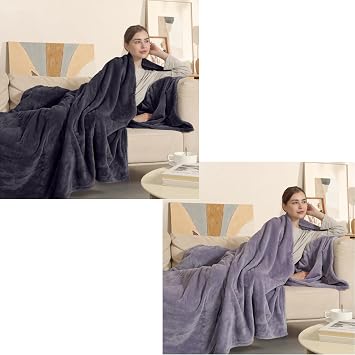 Heated Blanket Electric Blanket Full Size, Heating Blanket with 6 Heating Levels & 1-10 Hours Auto Off, Super Soft Cozy Flannel Blanket with Fast Heating for Home, 72" x 84", Dark Gray & Lavender