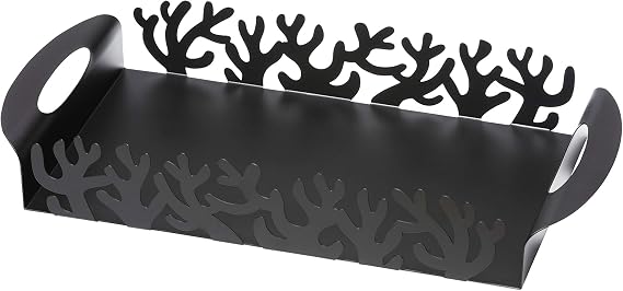 Mango Steam Decorative Coffee Table, Ottoman, Breakfast, Drinks, Serving, Bathroom Valet, Nightstand, Dresser Organizer Tray (Coral, Black)