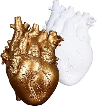Heart Vases Flower Vase Heart Shaped Decor Resin Flower Pot Modern Unique Nordic Art Style Decorative Vase for Home Wedding Gift Desktop Living Room Decoration - Gold&White