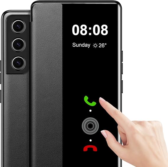 Flip Case for Samsung Galaxy S23 Case S View, Clear View Flip Folio PU Leather and TPU inner for Samsung S23 Case, Anti-Scratch Flip Cover Phone Case for Samsung Galaxy S23 5G (Black)