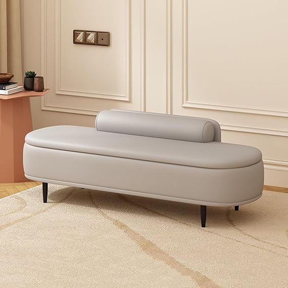 Storage Ottoman Bench, Entryway Bedroom Bench,PU Leather Upholstered Ottoman for Bedroom End of Bed,with Large Storage Space for Living Room, Entryway, Bedroom(Light gray,100cm)