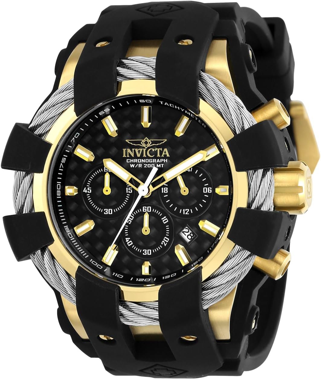 Invicta Mens Bolt Quartz Stainless Steel and Silicone Casual Watch, Color:Black Model: 23860