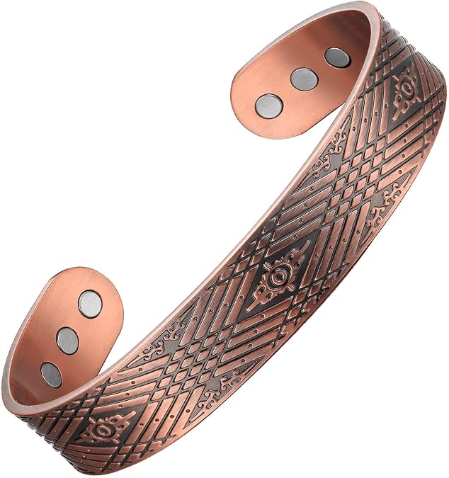 Copper Bracelet for Men and Women, 99.99% Pure Copper Cuff Bangle, 3500 Gauss Magnetic, Adjustable Jewelry Gifts (052AC)