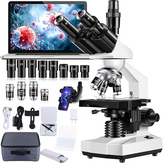 Trinocular Microscope 40X-5000X Magnification Laboratory Grade with Dual Mechanical Stage and HD USB Camera Microscopes for Adults(Adult Trinocular Microscope with Electronic Eyepiece)