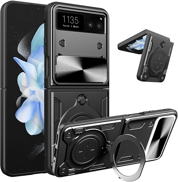 for Motorola Razr 2023 Case Metal Ring Holder Stand (Black) | Basic Cases for Moto Razr 2023 (6.9 Inches), Shockproof Bumper, Slim Phone Cover for Women Men, Camera Protector