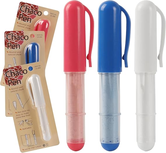 Calvana (3-pack) Fabric Chalk Markers -Erase Tailors Chalk for Quilting and Sewing - Compatible with Most Fabrics - With Dosing Wheel Technology, Red, Blue, White
